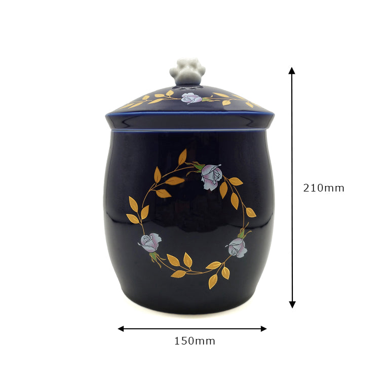 香蘭社　有田焼 ペット専用骨壺【ロイヤルブルーローズ 5寸】小型犬・中型犬