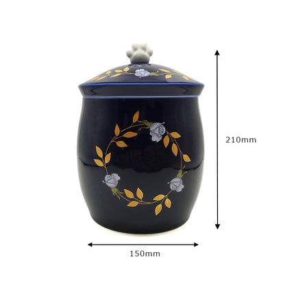 香蘭社　有田焼 ペット専用骨壺【ロイヤルブルーローズ 5寸】小型犬・中型犬