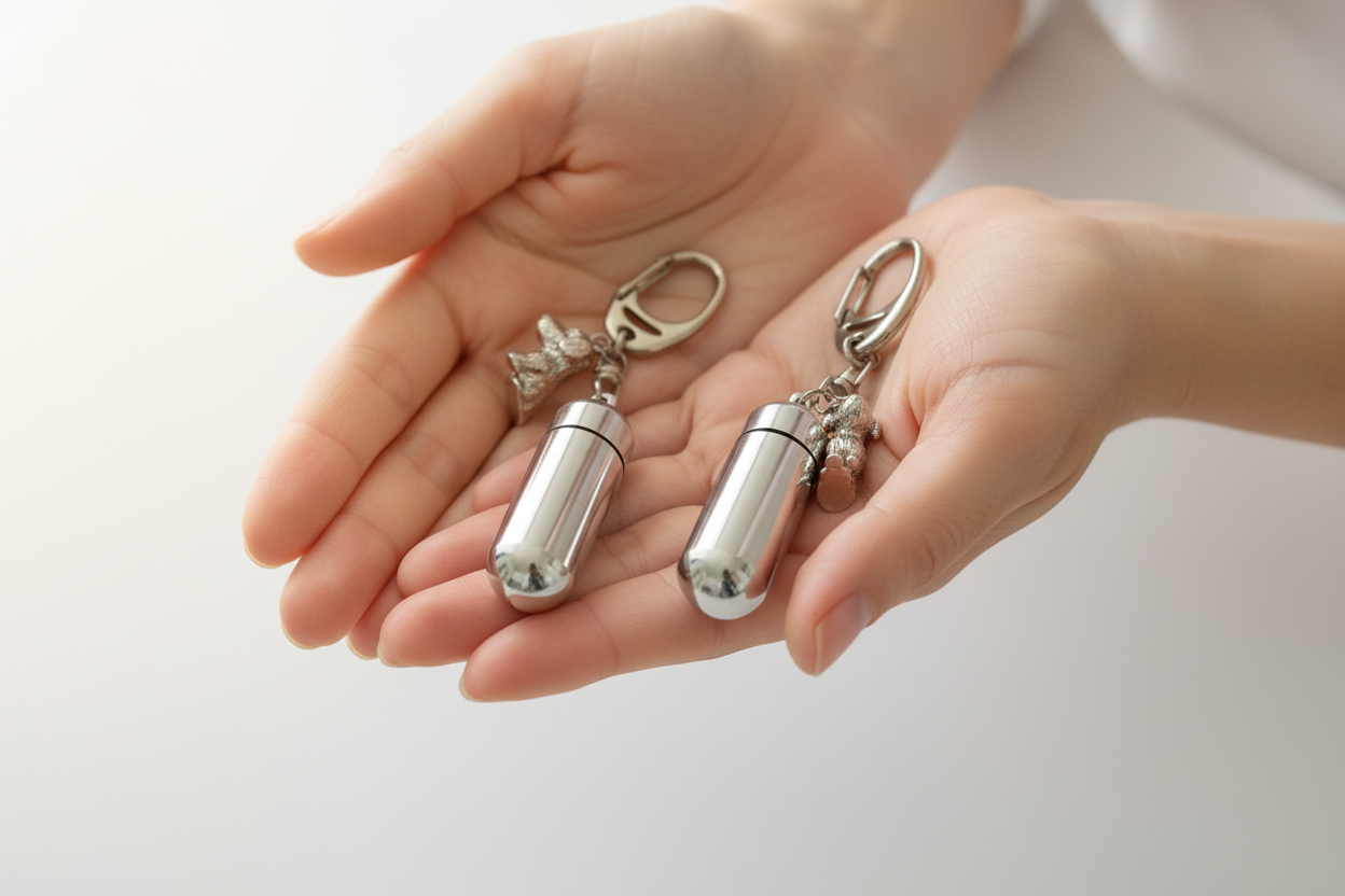 ペットの遺骨アクセサリー カプセルキーホルダー（チャーム付き
